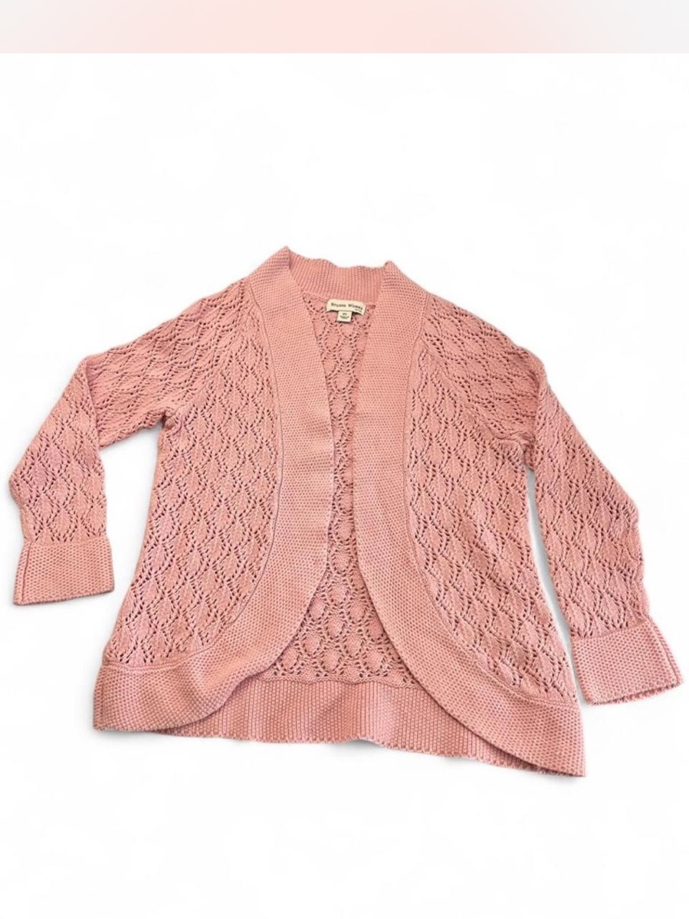 Studio Works Blush Pink Open-Front Lace Knit Cardigan Sweater Petite Small